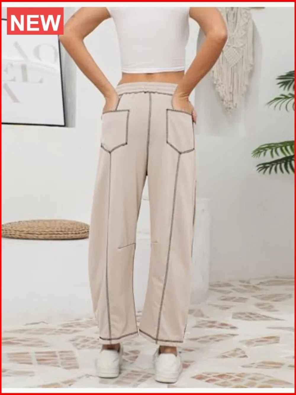 Womens Baggy Barrel Wide Leg Lounge Sweatpants with Pockets